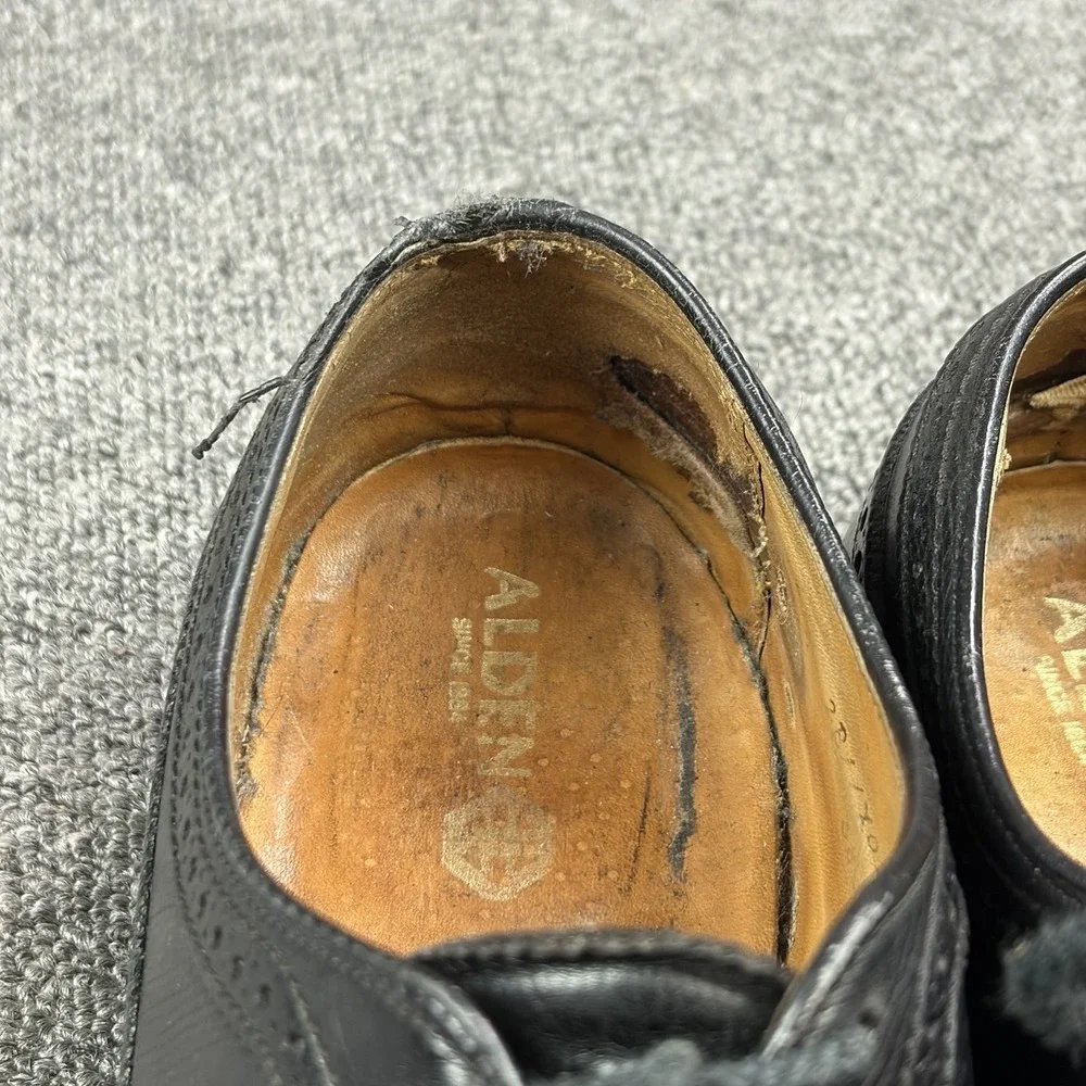 ALDEN 588 Black Pebble Grain Leather Brogue Wingtip Blucher Dress Shoes  Size 12